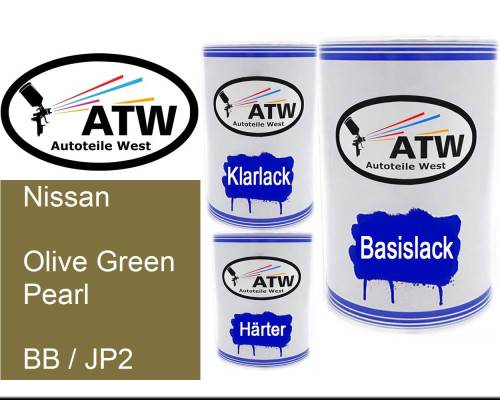 Nissan, Olive Green Pearl, BB / JP2: 500ml Lackdose + 500ml Klarlack + 250ml Härter - Set, von ATW Autoteile West.